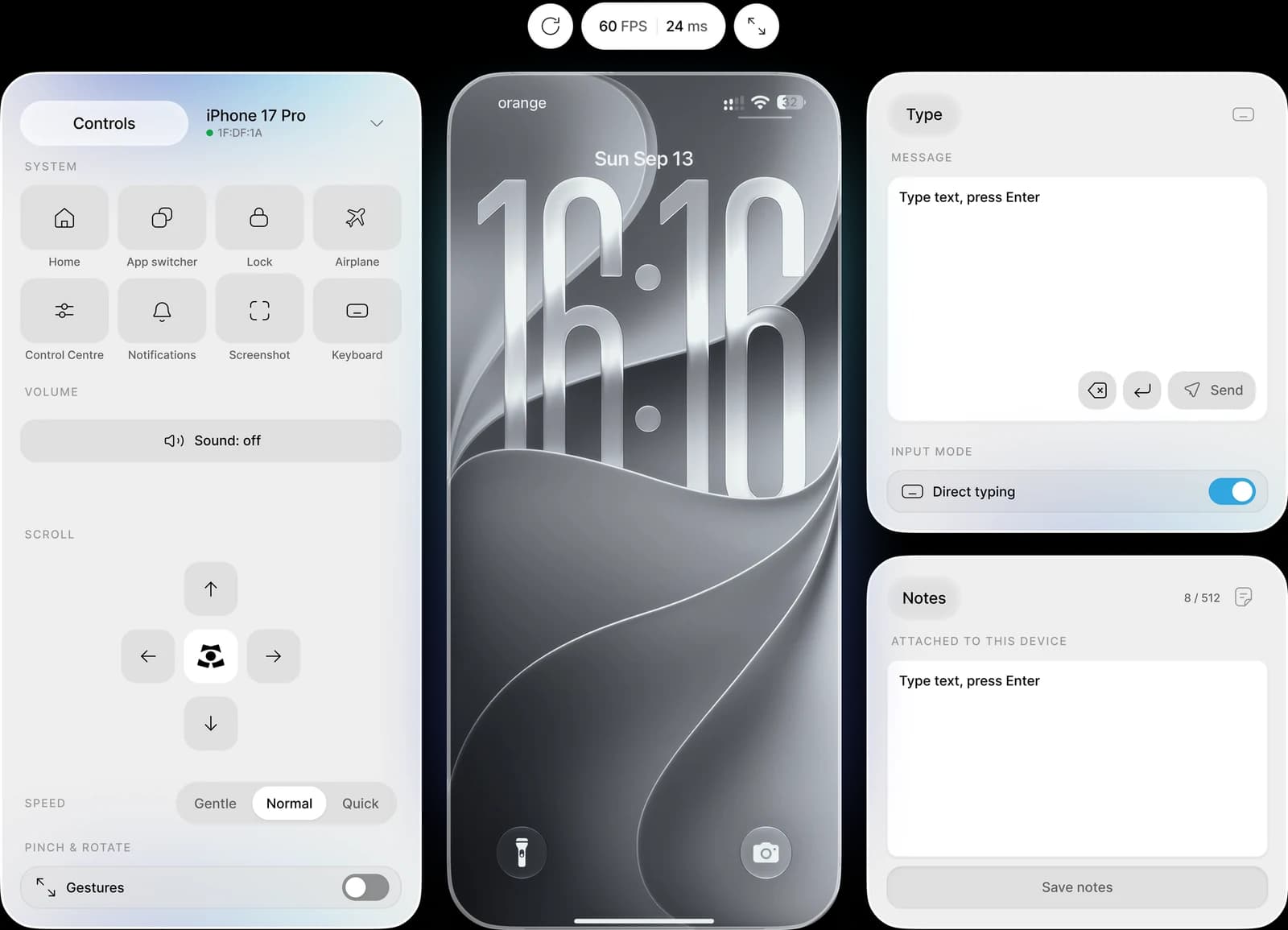 Die ALI iPhone-Steuerungsansicht