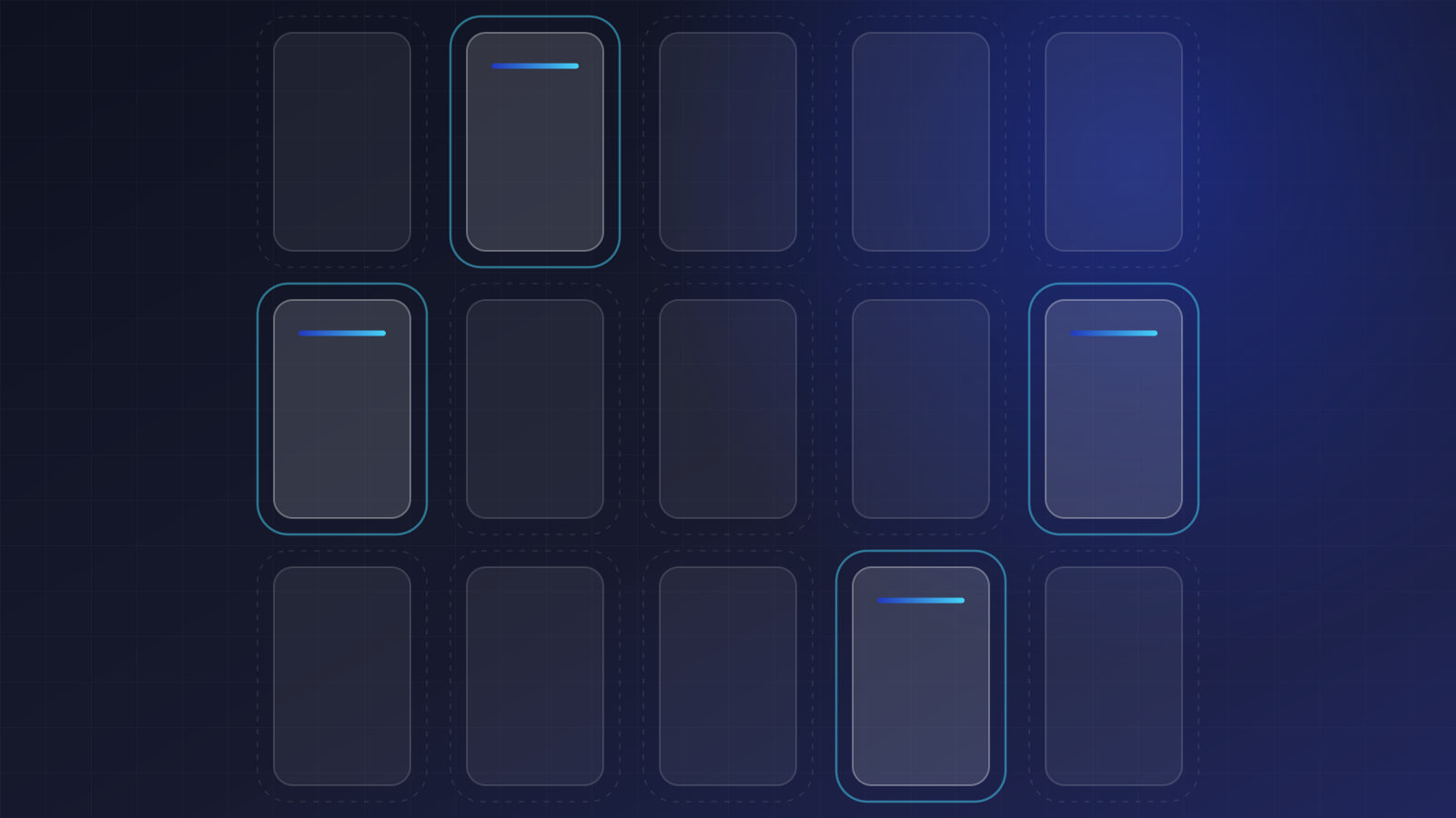 A grid of phones, each one inside its own separate boundary with no connection to the others